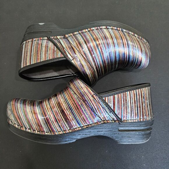 Dansko Womens Patent XP Striped Clog Size 38 Multicolor Nurse Comfort Work Shoes - Picture 2 of 9